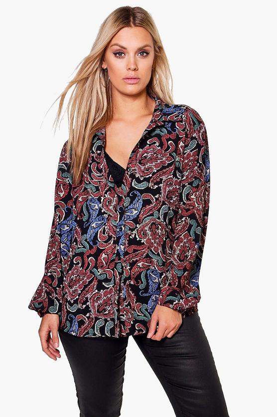 Plus Rachel Paisley Print Oversized Shirt